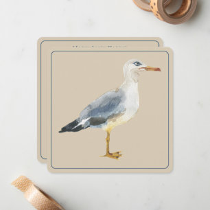Watercolor Beach Seagull Personalized Card