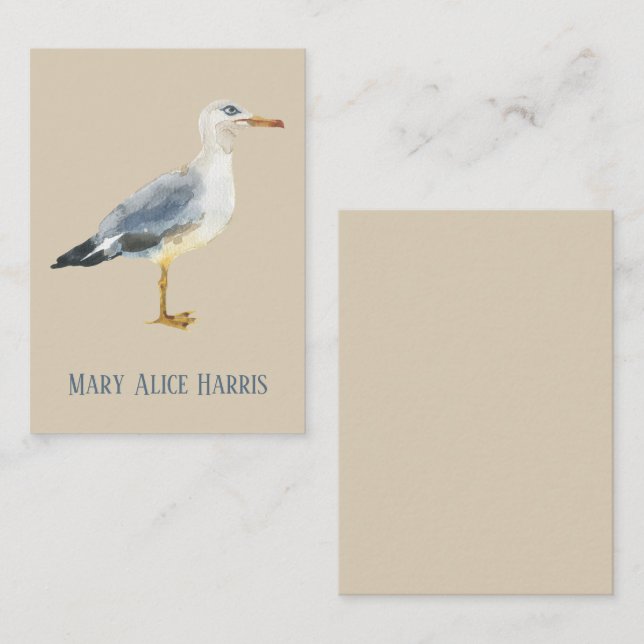 Watercolor Beach Seagull Personalized Card (Front/Back)