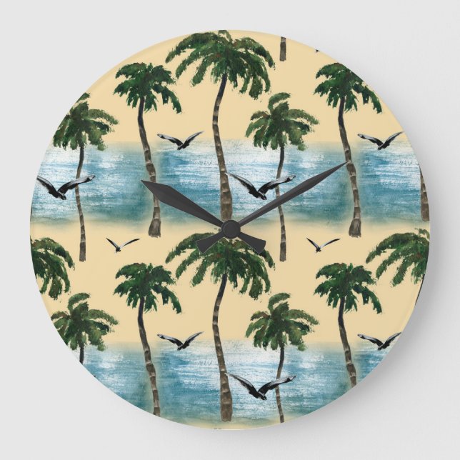 Watercolor beach, seamless tranquillity large clock (Front)