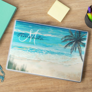 Watercolor Beach Seascape Personalised Monogram HP Laptop Skin