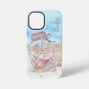 Watercolor Beach Seashells Personalised Name iPhone 12 Mini Case