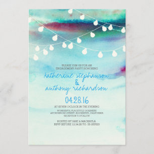 watercolor beach string lights engagement party invitation