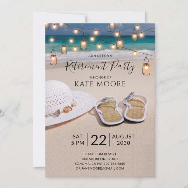 Watercolor Beach String Lights Retirement Party Invitation (Front)