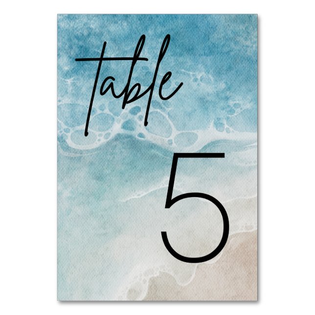 Watercolor Beach Summer Wedding Table Number (Front)