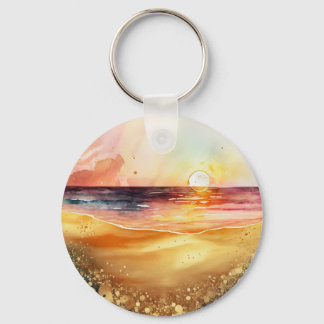 Watercolor Beach Sunset Key Ring
