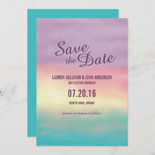 Watercolor Beach Sunset Romance Save the Date Invitation