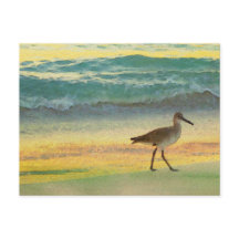 Watercolor Beach Sunset with Sandpiper