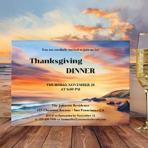 Watercolor Beach Thanksgiving Dinner Party Invitation