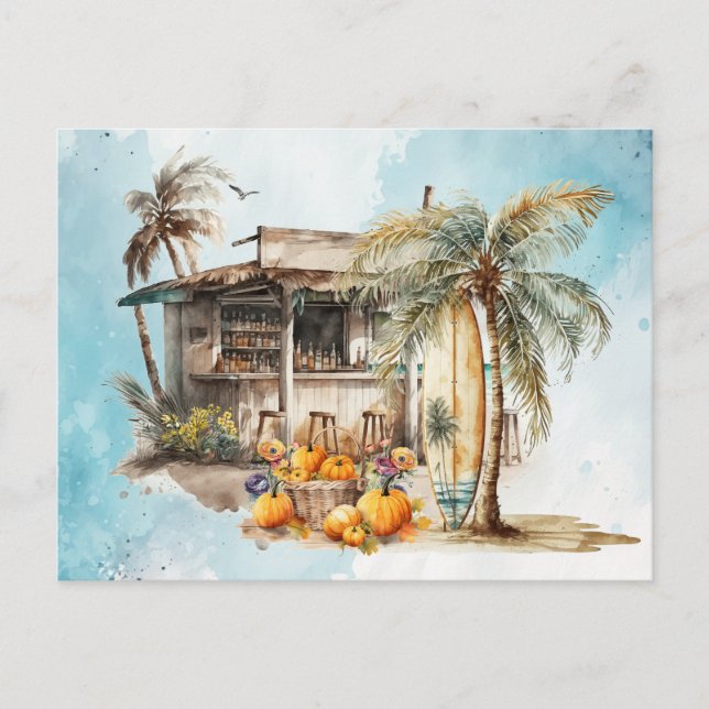 Watercolor Beach Thanksgiving Postcard (Front)