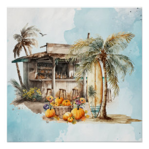 Watercolor Beach Thanksgiving Poster