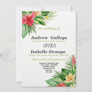 Watercolor Beach Tropical Floral Summer Wedding Invitation