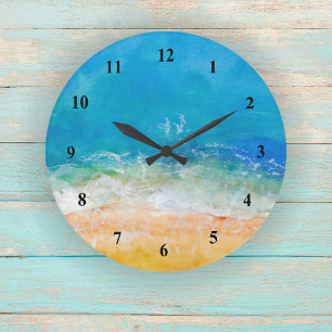 Watercolor Beach View Large Clock