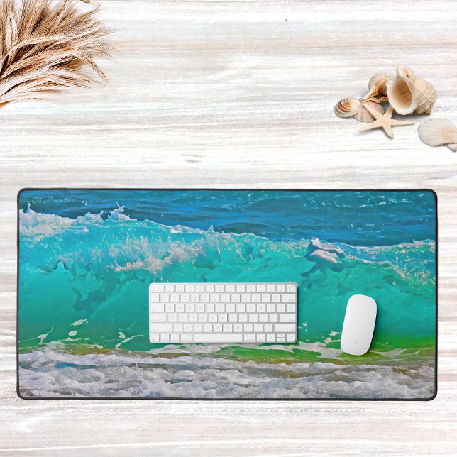 Watercolor Beach Waves Blue Summer Design Desk Mat (Creator Uploaded)