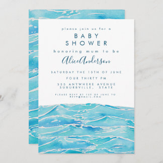Watercolor Beach Waves Coast Peninsula Baby Shower Invitation