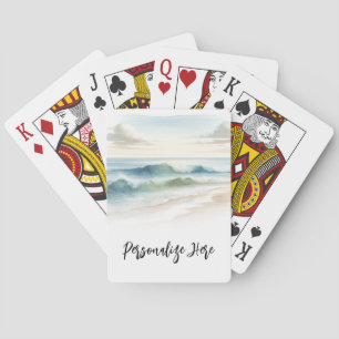 Watercolor Beach Waves Coastal Beach Wedding Playing Cards