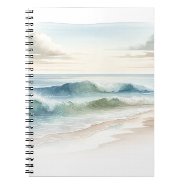 Watercolor Beach Waves Rustic Coastal  Notebook (Front)