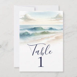 Watercolor Beach Waves Rustic Wedding Table Number