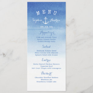 Watercolor beach wedding nautical anchor menu card