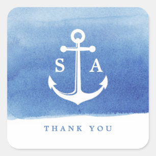 Watercolor beach wedding nautical anchor thank you square sticker