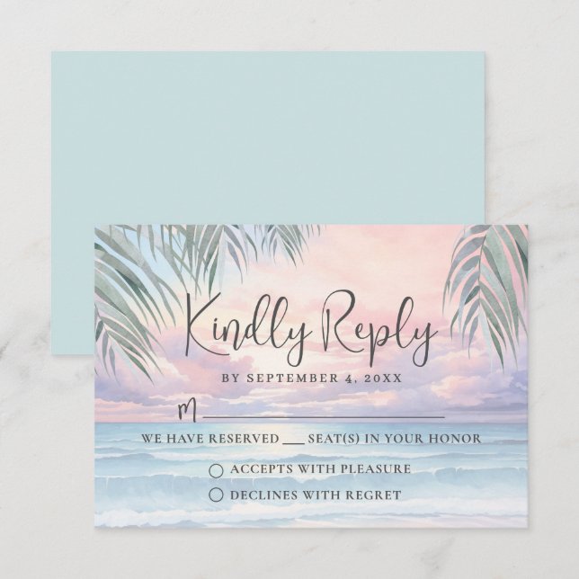 Watercolor Beach Wedding RSVP Reply Card (Front/Back)