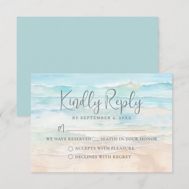 Watercolor Beach Wedding RSVP Reply Card (Front/Back)