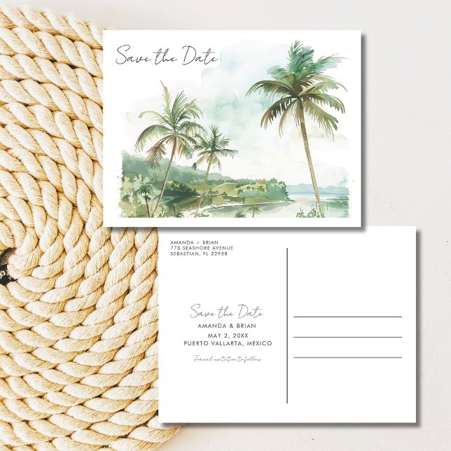 Watercolor Beach Wedding Save the Date Postcard (Watercolor Beach Wedding Save the Date Postcard)