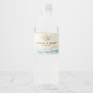Watercolor Beach Wedding Water Bottle Label 