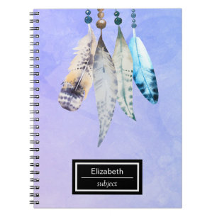 Watercolor Beads 'n Feathers on Bluish Purple Notebook