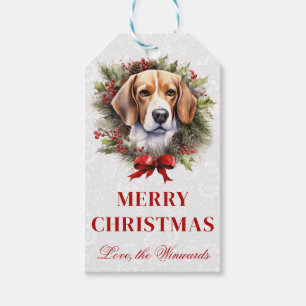 Watercolor Beagle and Wreath Christmas Gift Tags