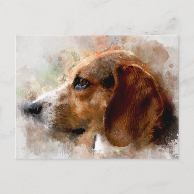 Watercolor Beagle Dog Postcard (Front)