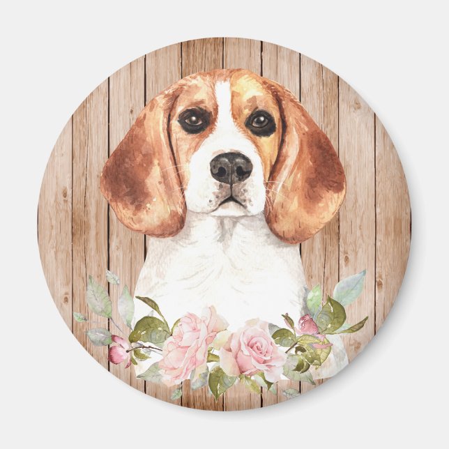 Watercolor Beagle & Flowers  Magnet (Front)