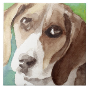 watercolor Beagle Portrait Ceramic Tile