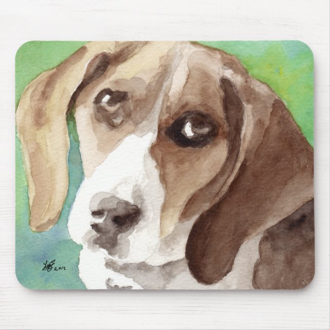 watercolor Beagle Portrait Mouse Pad (Front)