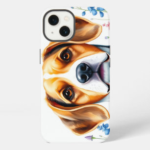 Watercolor Beagle Portrait with Vibrant Wildflower iPhone 13 Case