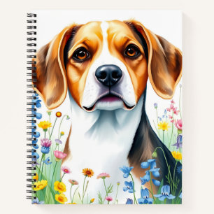 Watercolor Beagle Portrait with Vibrant Wildflower Notebook