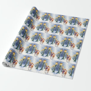 Watercolor Beagle Snowy Park Christmas Holiday Wrapping Paper