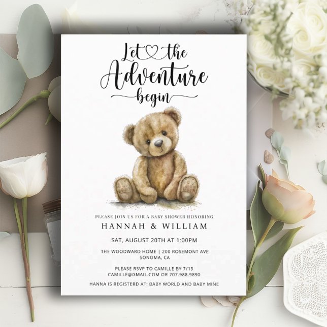 Watercolor Bear Adventure Begins Baby Shower Invitation (Creator Uploaded)