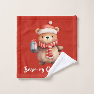 Watercolor Bear Bearry Christmas Forest Animal Wash Cloth