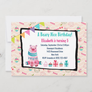 Watercolor Bear Beary Nice Birthday Party Invite