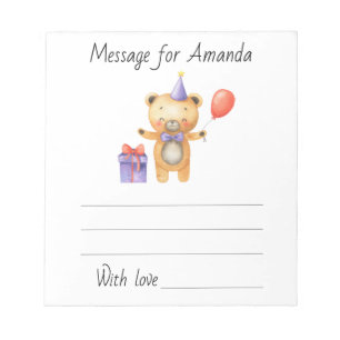 Watercolor bear birthday time capsule message notepad