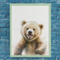 Watercolor Bear Cub Nursery Woodland Animal