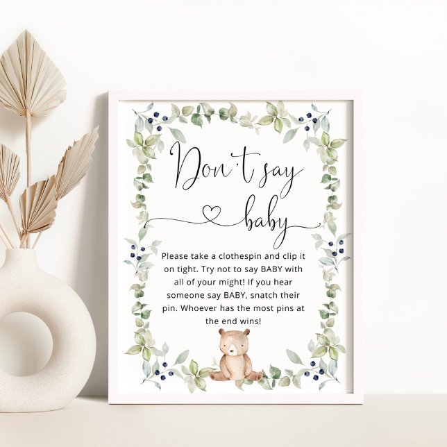 Watercolor bear Don't say baby shower game Poster (Creator Uploaded)