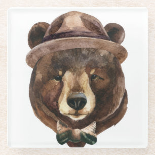 Watercolor Bear Fashion Glass Coaster
