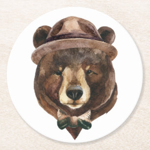 Watercolor Bear Fashion Round Paper Coaster