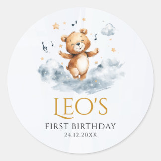 Watercolor Bear First Birthday Favour Sticker