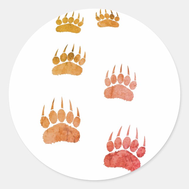 Watercolor Bear Paw Prints Classic Round Sticker (Front)
