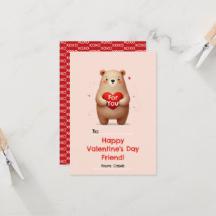 Watercolor Bear Red Heart xoxo Valentine's Day  Invitation
