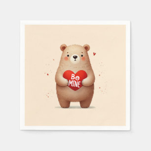 Watercolor Bear Red Heart xoxo Valentine's Party  Napkin