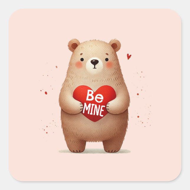 Watercolor Bear Red Heart xoxo Valentine's Party Square Sticker (Front)