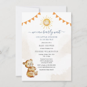 Watercolor Bear Sunshine Boys Baby Shower Invitation